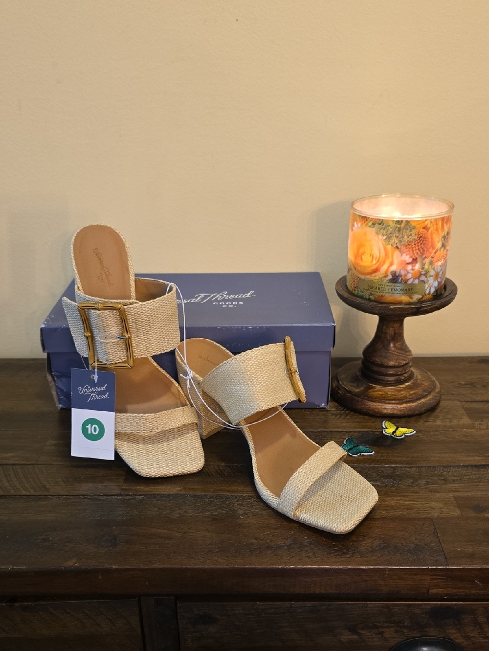 New With Tags Universal Thread  Woven Block Heel Sandals with Bamboo Buckle